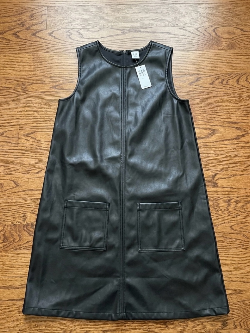 Gap Kids Black Faux Leather Dress XXL 14-16 NWT Sleeveless Pinafore Shift Pocket